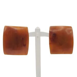 Brown Bakelite Earrings Vintage Clip Ons 1940s Art Deco Butterscotch Curved